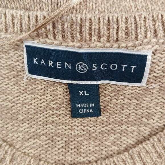 NWT KAREN SCOTT Cable Knit Textured Sweater XL(16-18) Cotton Dark Beige - Picture 12 of 13